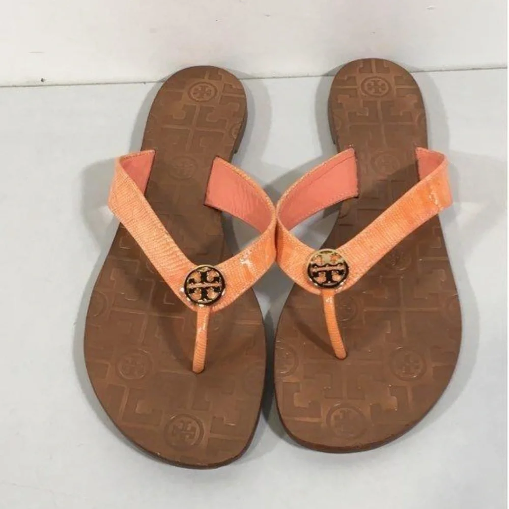 Women’s Tory Burch Orange Leather Thong Flats Sandals Size 8M